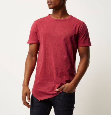 Washed red asymmetric longline t-shirt